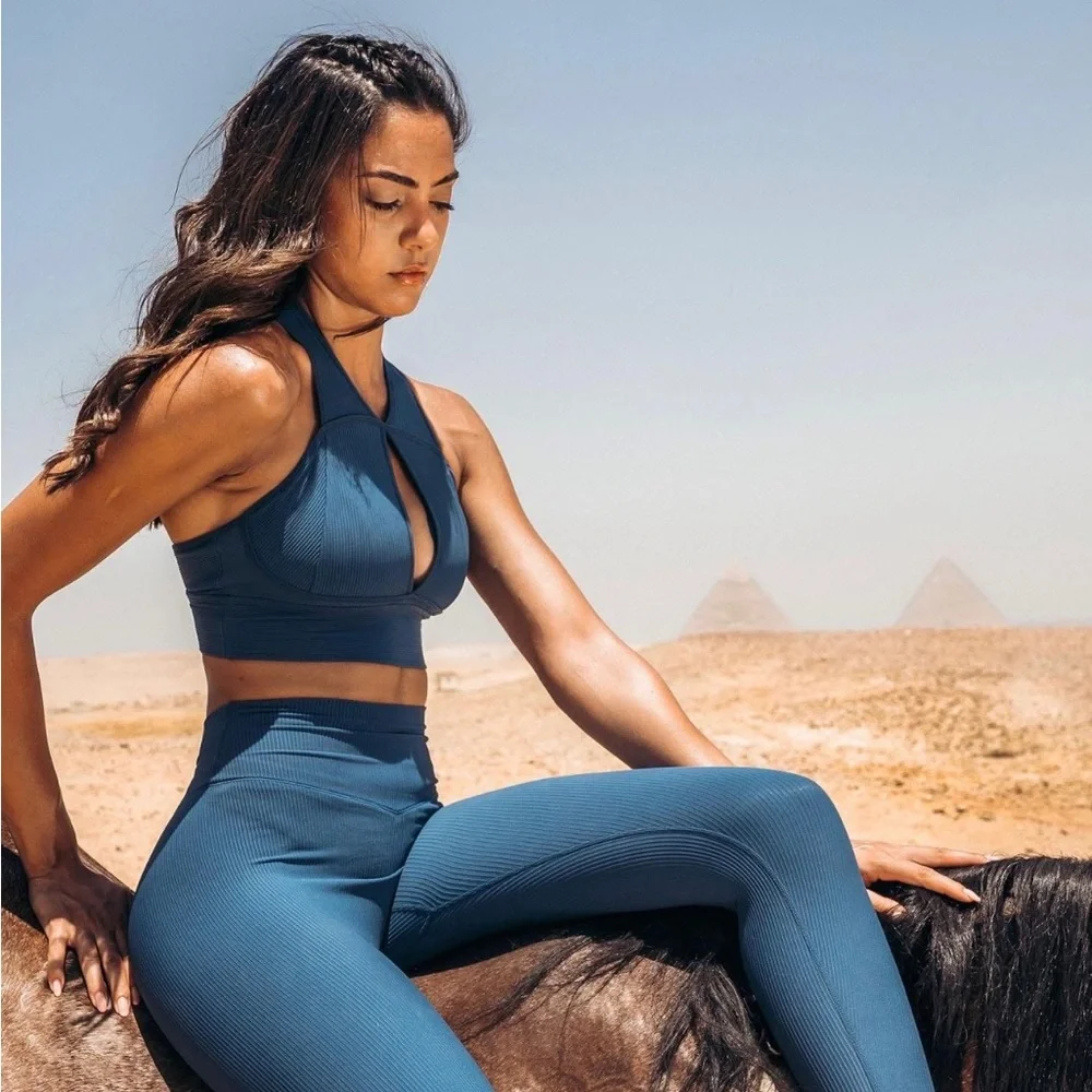 BuffBunny Blue Sphynx Ribbed Sports Bra Size Small‎ Sports Athletic Yoga Gym